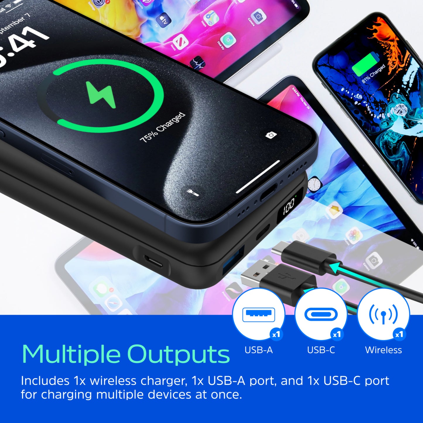QE10008PQ (PowerBank 10000mAh) LCD Display, Wireless, PD20W Fast Charger