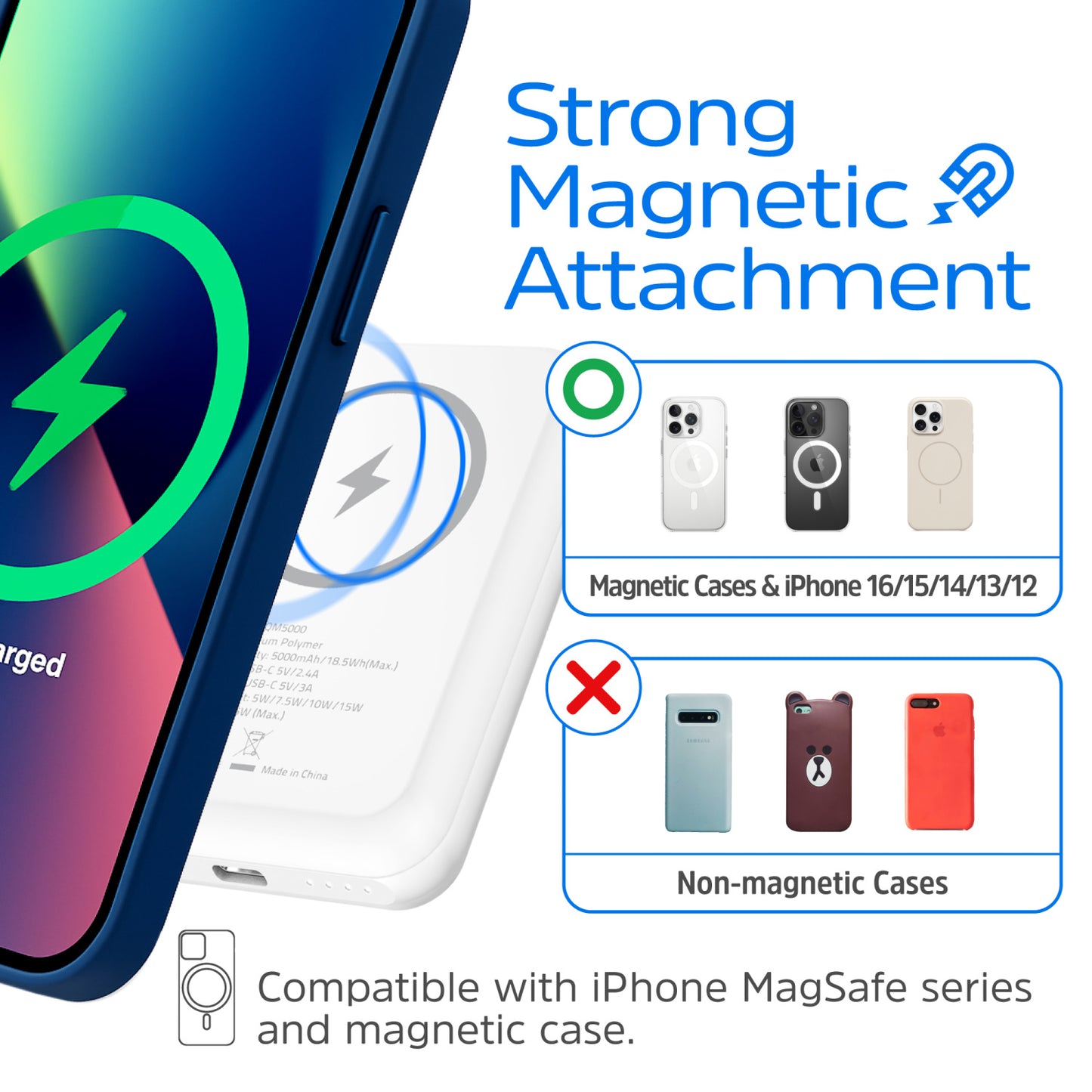 QM5000 (PowerBank 5000mAh) Magnetic、Wireless
