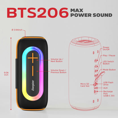 BTS206 (Portable  Bluetooth Speaker), RGB, TWS, IP65